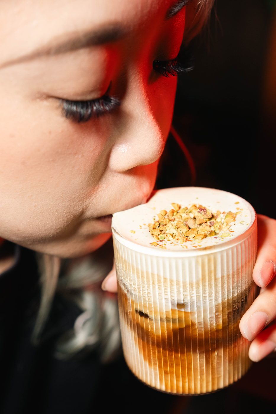 Lifestyle photography of the pistachio latte for Kings Cart Coffee